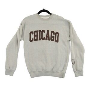 New York Popular Chicago Sweatshirt Men's Size Medium Embroidered  Brown Cream